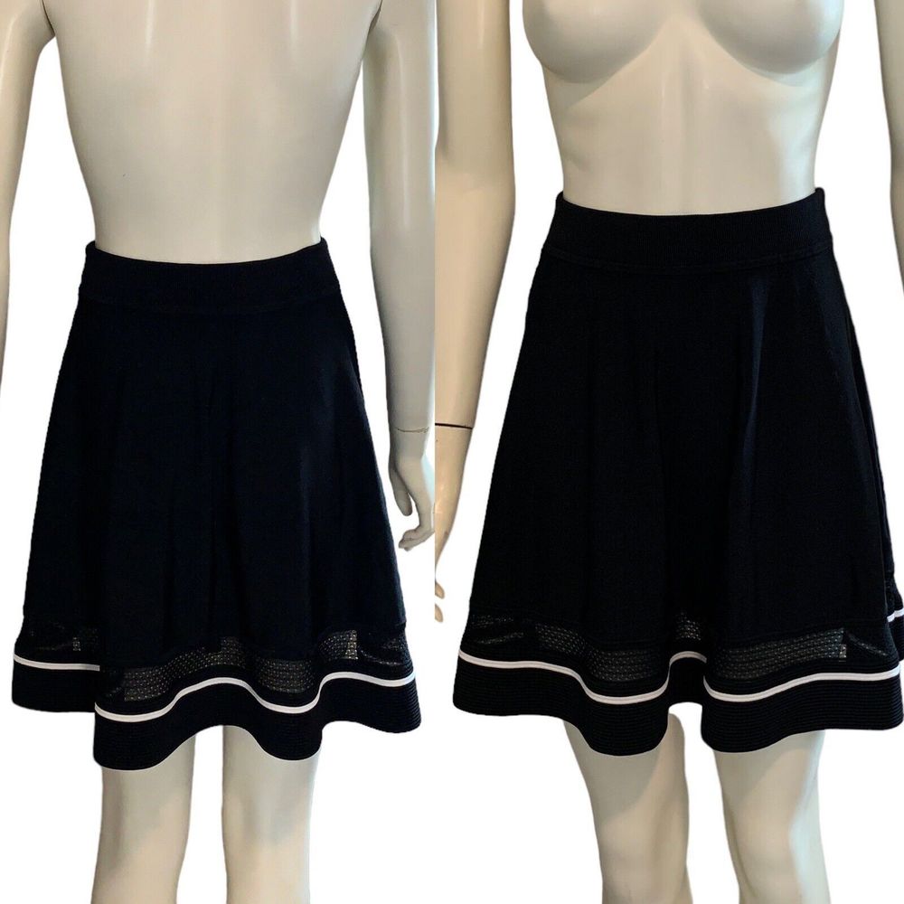 ALC Womens Elastic Waistband Knit Mini A Line Skirt Black medium